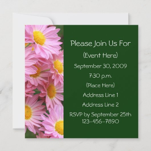 Pink Daisies Square Floral Invitation Kaart (Voorkant)