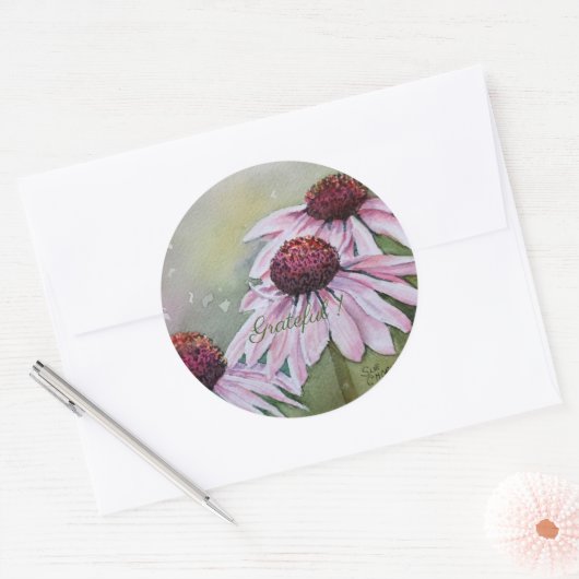 Pink Daisies Waterverf Floral Ronde Sticker (Envelop)