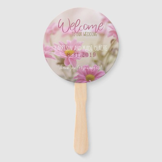 Pink Daisies Wedding Fans Romantische bloemen Handwaaier (Voorkant)