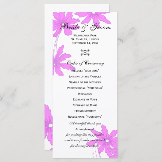 Pink Daisies Wedding Programme Programmakaart (Voorkant / Achterkant)