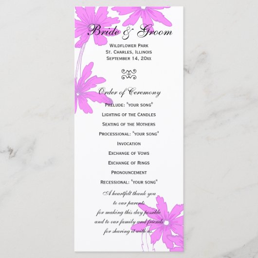 Pink Daisies Wedding Programme Programmakaart (Voorkant)