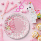 Pink Daisies & White Lace Party Wedding Reception Papieren Bordje (Feest)