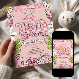 Pink Daisy 2nd Birthday Retro Birthday Kaart