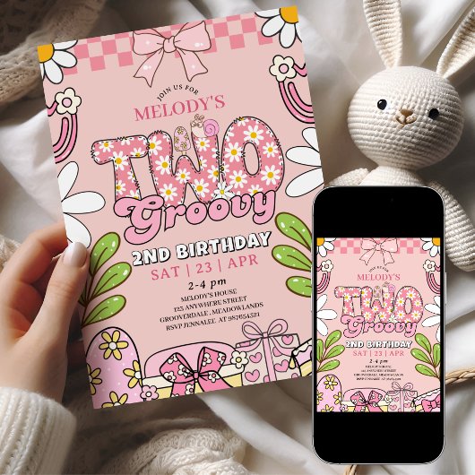 Pink Daisy 2nd Birthday Retro Birthday Kaart