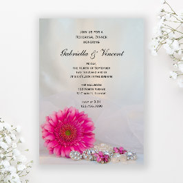 Pink Daisy and Buttonnen Wedding Rehearsal Kaart