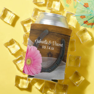 Pink Daisy and Hoefijzer Country Wedding Favor Blikjeskoeler