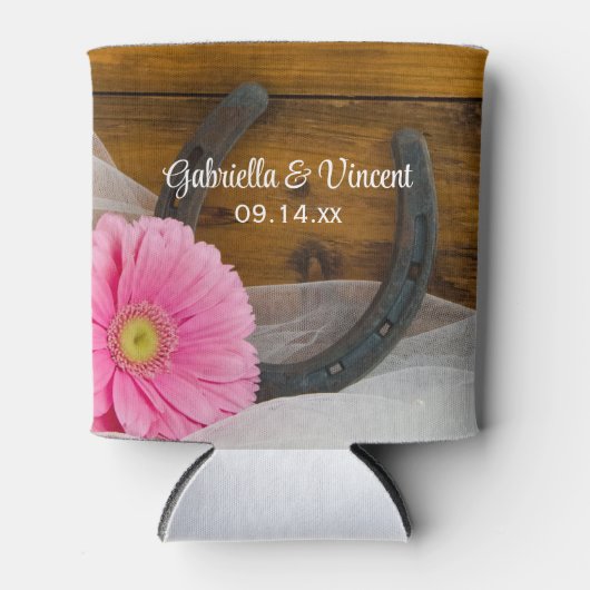 Pink Daisy and Hoefijzer Country Wedding Favor Blikjeskoeler (Voorkant)