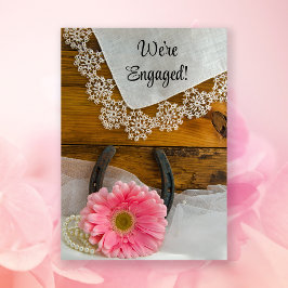 Pink Daisy and Lace Western Engagement Party Kaart