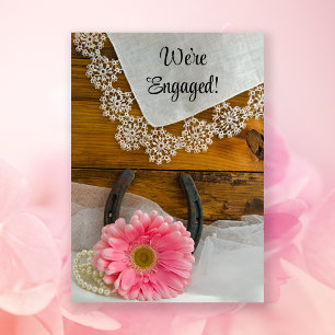 Pink Daisy and Lace Western Engagement Party Kaart