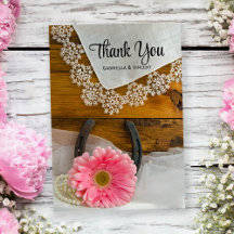 Pink Daisy and Lace Western Wedding Bedankt