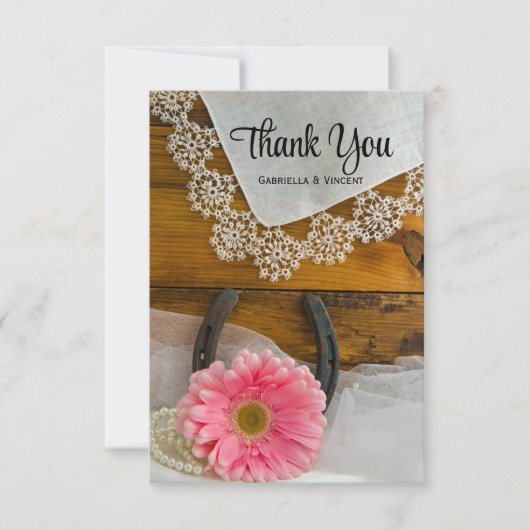 Pink Daisy and Lace Western Wedding Bedankt (Voorkant)