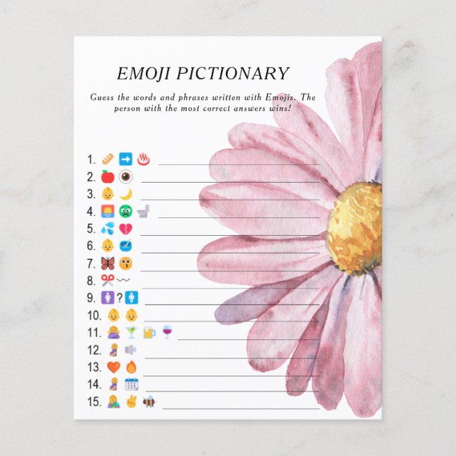 Pink daisy baby shower Emoji pictionary game (Voorkant)