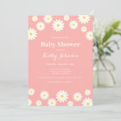Pink Daisy Baby shower Girl Invitation Kaart (Staand voorkant)