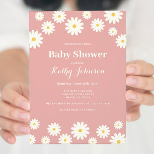Pink Daisy Baby shower Girl Invitation Kaart
