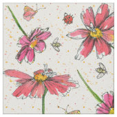 Pink Daisy Bees Ladybugs Stof (Close Up)