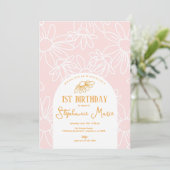 Pink Daisy Birthday Party Kaart (Staand voorkant)