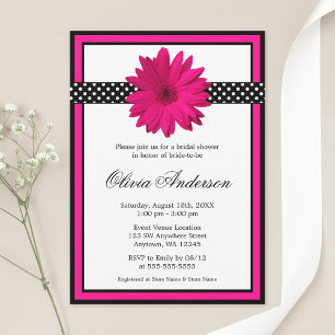 Pink Daisy Black Polka Dots Vrijgezellenfeest Kaart