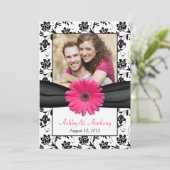 Pink Daisy Black White Floral Foto Save the Date (Staand voorkant)
