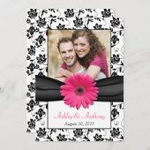 Pink Daisy Black White Floral Foto Save the Date (Voorkant / Achterkant)