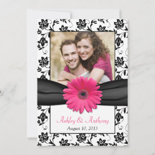 Pink Daisy Black White Floral Foto Save the Date