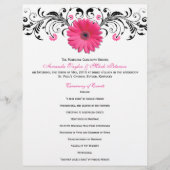 Pink Daisy Black White Floral Wedding Programme (Voorkant)