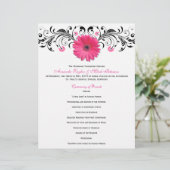 Pink Daisy Black White Floral Wedding Programme (Staand voorkant)