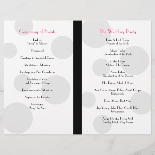 Pink Daisy Black White Polka Dot Wedding Program (Achterkant)
