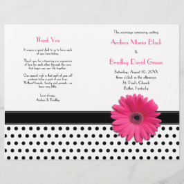 Pink Daisy Black White Polka Dot Wedding Program