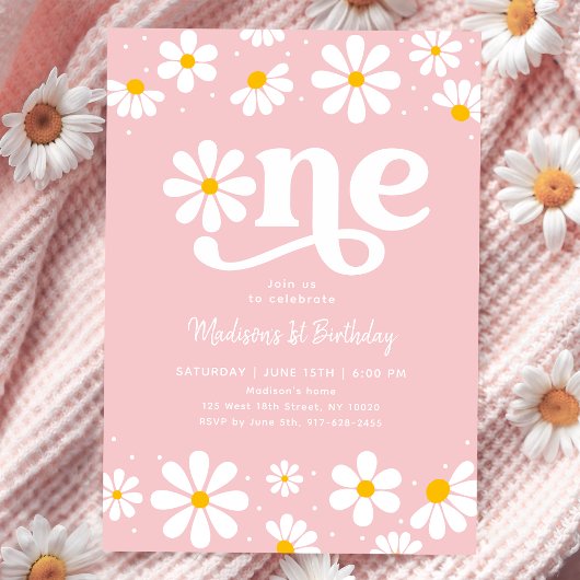 Pink Daisy Boho eerste verjaardag Kaart