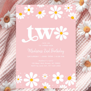 Pink Daisy Boho tweede verjaardag Kaart