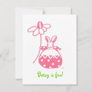 Pink Daisy Bunny verjaardaguitnodiging Kaart