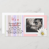 Pink Daisy Custom Photo Card Baby aankondiging (Voorkant / Achterkant)
