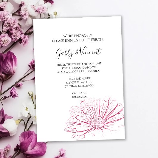 Pink Daisy Effect Floral Wedding Engagement Party Kaart