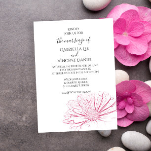 Pink Daisy Effect Floral Wedding Invitation Kaart