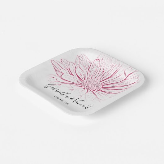 Pink Daisy Effect Floral Wedding Papieren Bordje (Gebogen)