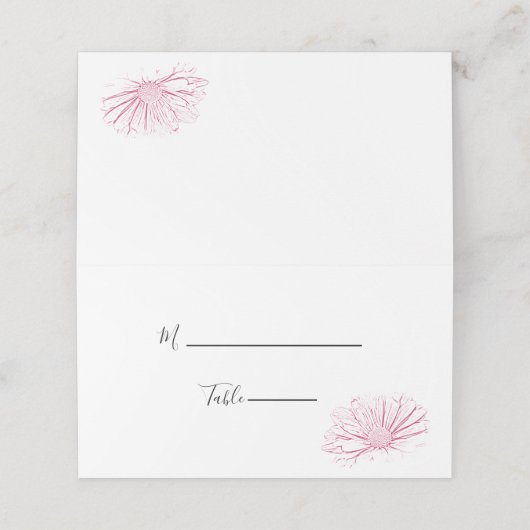 Pink Daisy Effect Floral Wedding Plaatskaartje (Buitenkant ongevouwen)