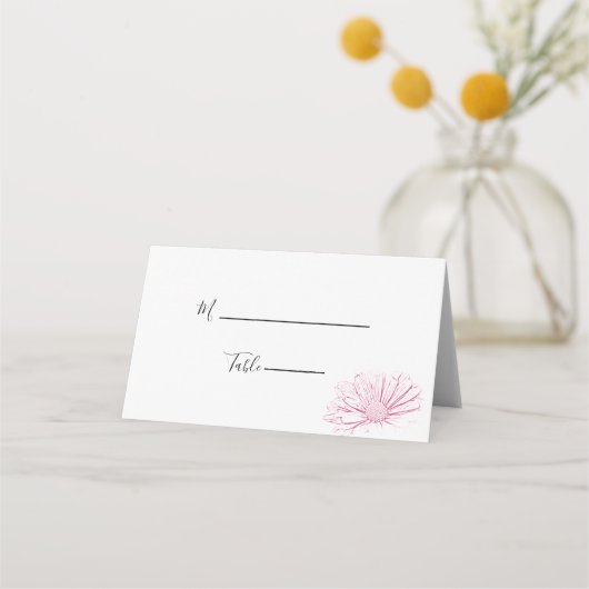 Pink Daisy Effect Floral Wedding Plaatskaartje (Voorkant)