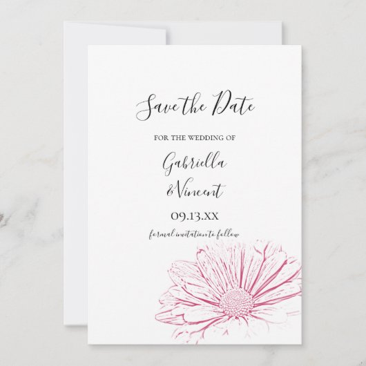 Pink Daisy Effect Floral Wedding Save the Date (Voorkant)