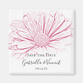Pink Daisy Effect Floral Wedding Save the Date Magneet