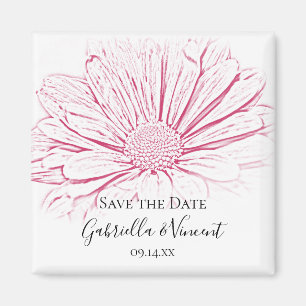 Pink Daisy Effect Floral Wedding Save the Date Magneet