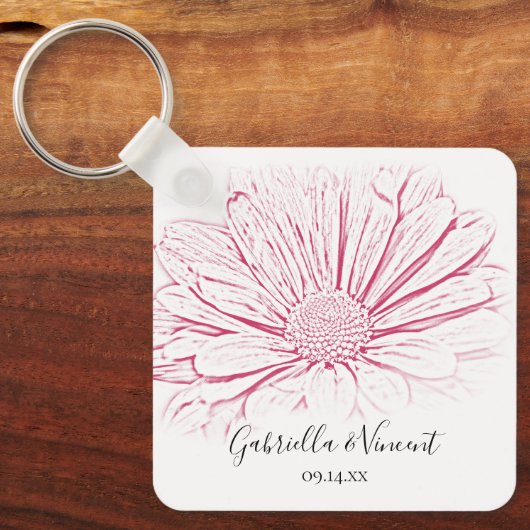 Pink Daisy Effect Floral Wedding Sleutelhanger (Voorkant)