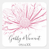 Pink Daisy Effect Floral Wedding Vierkante Sticker (Voorkant)