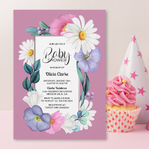 Pink Daisy Floral Baby shower Kaart