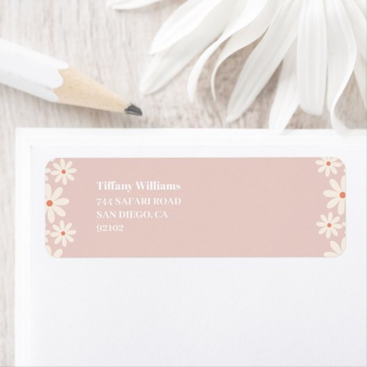 Pink Daisy Floral Baby shower retouradres Etiket (Insitu)