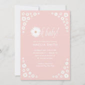 Pink Daisy Floral Boho Baby shower Uitnodiging (Voorkant)