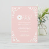 Pink Daisy Floral Boho Baby shower Uitnodiging (Staand voorkant)