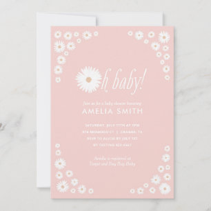 Pink Daisy Floral Boho Baby shower Uitnodiging