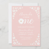 Pink Daisy Floral Boho First Birthday Invitation Kaart (Voorkant)