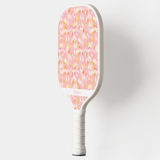 Pink Daisy Floral Pattern Personalized Name Cute Pickleball Paddle (Links)