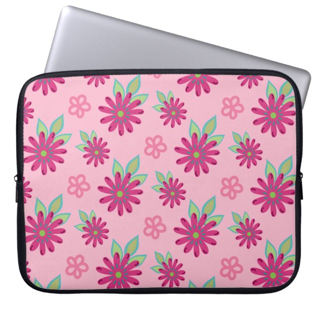 Pink daisy floral seamless patternart, beauty, blo laptop sleeve (Voorkant)